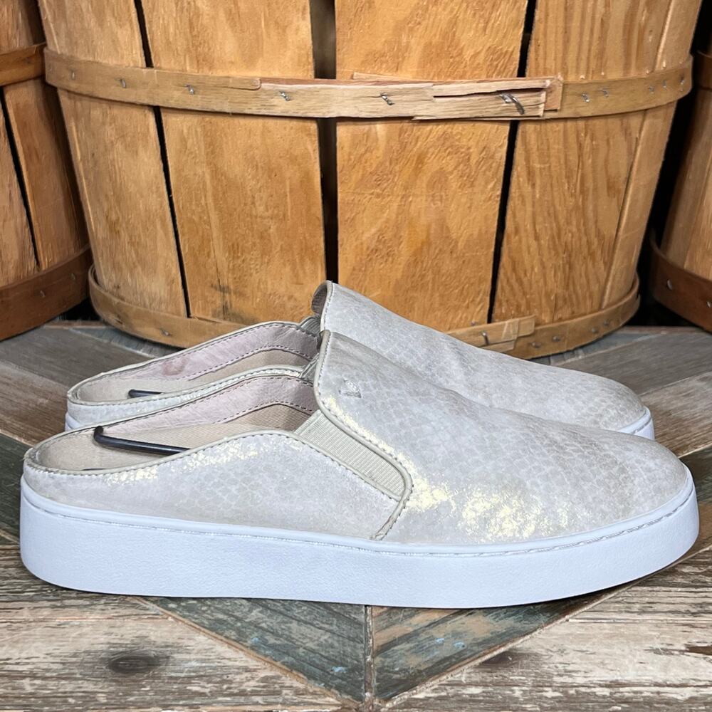 Vionic Splendid Dakota Leather Gold Metallic Shimmer Snakeskin Mules Womens 6.5
